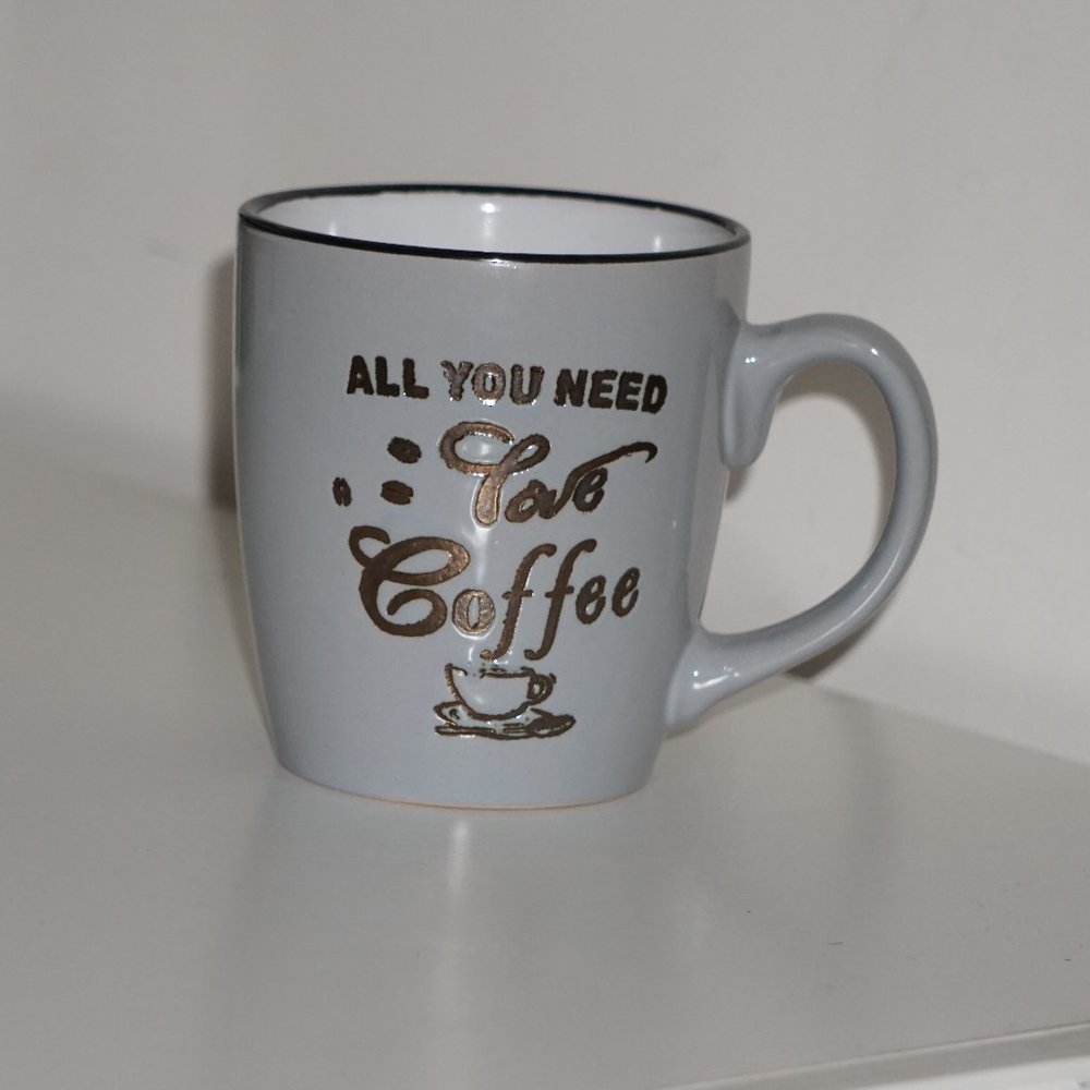 2 Mugs Coffee Red and Gray "ALL YOU NEED COFFE" - Picture 3 of 8
